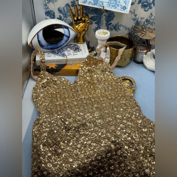 🆕 BRONX & BANCO 🧿 NWOT Allegra Gold Sequin & Beaded Maxi Dress, Sz M US 6 - Picture 13 of 16